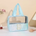 Borsa cosmetica olografica blu con lettera B di paillettes dorate e manici - Lettera B / Azzurro