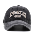 Detailed embroidery of ANGELES 1994 on washed dark gray retro cotton baseball cap - Adjustable / Washed Black