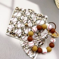 Leopard print and baseball pattern PU leather wallet keychain with beaded wristlet - Love Heart (01)