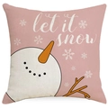 Kerst kussensloop van lichtroze linnen met sneeuwpop en Let It Snow opdruk - Roze Sneeuwman Let It Snow