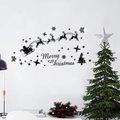 Pegatinas de pared Feliz Navidad de acrílico negro con Papá Noel, renos y copos de nieve - Negro