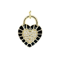 Black enamel heart lock charm with 18K gold plating and micro-pave crystals - Black Heart