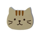 Cute beige silicone cat-shaped coaster with brown stripe details on white background - Small Yellow Cat / 10x8cm