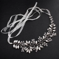 Silver bridal headband with handmade pearls, rhinestones, and white satin ribbon - Silver Handmade Crystal Satin Ribbon Hair Band (HS-J4477A)