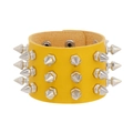 Yellow PU leather punk bracelet with three rows of silver spiked metal rivets - Lemon Yellow