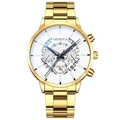 Detail of Geneva quartz watch with golden steel strap, white dial and date display window - Gold Case Black Hands