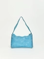 Macro detail of sparkly light blue rhinestone handbag with crystal-encrusted handle - Lake Blue