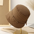 Brauner gesteppter Fischerhut mit verstellbarem Band auf goldenem Hutständer - M (56-58cm) / Khaki