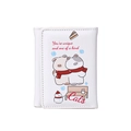 White tri-fold PU leather wallet with cute hugging cartoon cats and unique quote print - White