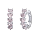 S925 sterling silver hoop earrings featuring five consecutive pink heart-shaped zircons - Pink Heart Gem Hoop (定-APE63-P-F)