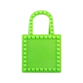 Neon green PVC jelly handbag with golden pyramid studs and square handle design - Fluorescent Green
