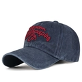 Faded navy blue washed cotton baseball cap with red Boston Landscaping embroidery - Adjustable / Navy Blue