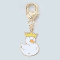 Detail of crown duck keychain with heart lobster clasp and white enamel finish - Crown Duck