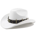 Dettaglio cappello cowboy bianco in camoscio con fascia in pelle e distintivo aquila inciso - M (56-58cm) / Bianco puro