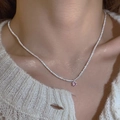 Elegant silver chain necklace with a small pink round gemstone pendant for women - Pink Round Solitaire (XL2611)