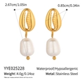 Detailed dimensions of 18K gold plated stainless steel pearl shell earrings with measurements - Golden Conch Pearl Style (YYE025228)