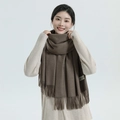 Thick brown cashmere wool scarf with fringed edges for winter warmth - Thickened Tassel Style (330g) / 200*70cm / Earth Camel