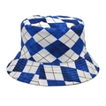Detail shot of the blue and white checkered pattern on a stylish summer bucket hat - M (56-58cm) / Royal Blue