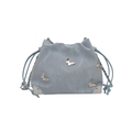 Light blue marble texture bucket bag with silver metal butterflies and chain strap - Blue
