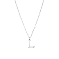 L-shaped initial necklace pendant with micro-paved zircons and fine silver-tone steel chain - Silver-L