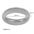 Silver vintage ribbed titanium steel cuff bracelet with 16mm width and 60mm diameter - 16mm Wide (60mm Diameter) / Steel