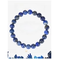 Detailed view of natural Lapis Lazuli beaded bracelet with blue crystal illustration card - Standard Beaded Style / Lapis Lazuli