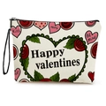 Canvas makeup bag with Valentine's day heart and rose patterns featuring a black zipper - Happy Valentines Style (xy-061-3) / With Strap