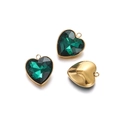 Detailed view of three dark green heart-shaped crystal pendants with gold metal frames - Dark Green Heart Pendant (13*15mm)