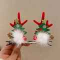 Christmas hair clips with red reindeer antlers, green trees, and white pom-poms - 57# Christmas Antler Hair Clip Plush Christmas Tree