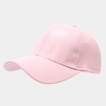 Close-up of pink PU leather baseball cap showing high-quality stitching and texture - Adjustable / Pink