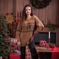 Pull en maille oversize marron café avec jacquard lettre R et motifs géométriques vintage - S / Marron