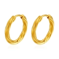 Twisted gold-plated 18K stainless steel hoop earrings with elegant texture finish - Twisted Round Ear Buckle (MS-575) / 12mm / Gold