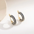 Golden hoop earrings with three rows of micro-paved blue zircon gemstones for men and women - Blue Zirconia