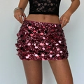 Eleganter burgunderfarbener Minirock mit Pailletten und hoher Taille für Damen im Herbst - S / Burgunderrot