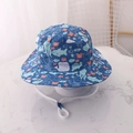 Kids navy bucket hat with cartoon ocean animals print and adjustable white chin strap - EU 48 / Blue Fish