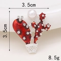 Macro detail of red enamel cactus charm with white rhinestones and dimensions - D1242 Cactus (Silver/Red)