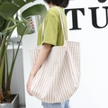 Vertical khaki striped canvas tote bag with large capacity and durable shoulder straps - Vertical Striped / Apricot