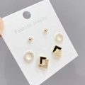 Three-pair set of geometric S925 silver post earrings with micro-set zircon and gold accents - Gold Black E473