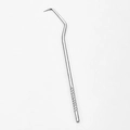 Single silver stainless steel dental probe with curved tip and non-slip textured handle - Short Square Hook / Silver