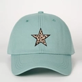 Mint green baseball cap featuring a leopard print star with black borders on the front - Aqua Green