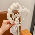 White lace hairband for girls featuring delicate floral patterns and pearl butterfly accents - 2-Pack Flowers on Branches & Butterfly