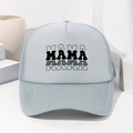 Light blue trucker hat with MAMA print and mesh back for outdoor casual sun protection - One Size / Gray