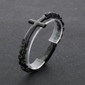 Bracciale bizantino nero da uomo in acciaio inossidabile con pendente a croce centrale - Stile Nero Minimalista (KB190503-KFC) / Nero