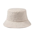 Sombrero de pescador beige claro de algodón para mujer con detalles de pedrería - Beige con pedrería blanca