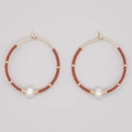 Bohemian seed bead hoop earrings with reddish-brown beads and white pearl accent - Russet with Pearl (MI-E220218E)