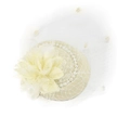 Elegant cream bridal fascinator hat with decorative floral mesh and pearl accents - Beige