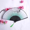 Bamboo folding fan with green gradient flower and bird pattern plus silk tassel - Green & White Gradient Flower & Bird Pattern (One Smile Women's Fan - 73)