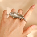 Bague double doigt en forme de feuille bionique argentée avec un design géométrique - Argent Grande Feuille Multi-Doigts (5452)