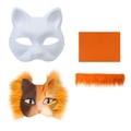 DIY Halloween cat mask kit featuring orange faux fur and unpainted white paper pulp base - DIY Paper Pulp Mask And Accessories (Orange)