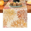 Runner da tavola in lino con stampa floreale calda su un tavolo da pranzo in legno - 33X160cm